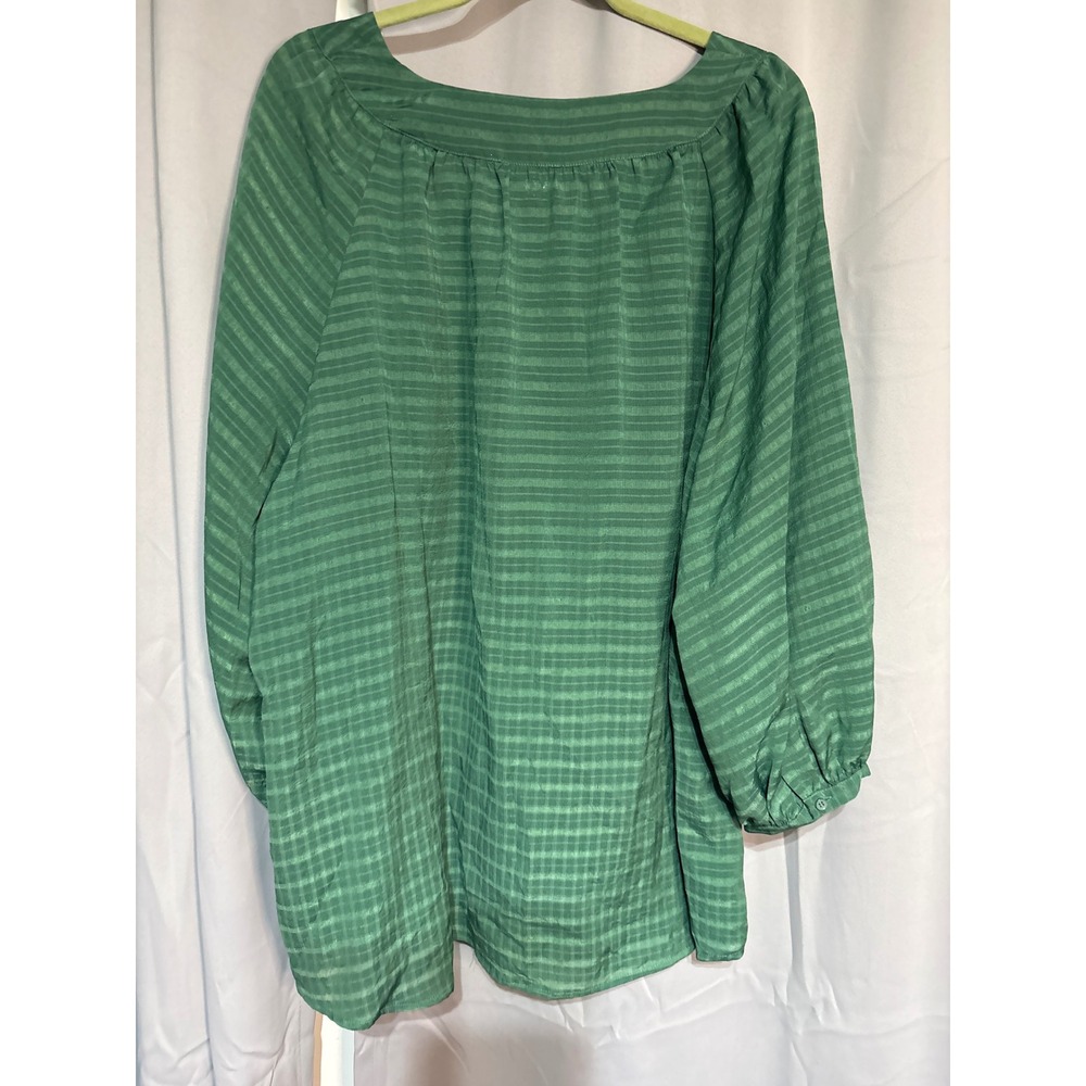 Slim Factor by Investments Green Striped V-Neck Balloon Sleeve Blouse 3X NEW - Picture 6 of 7